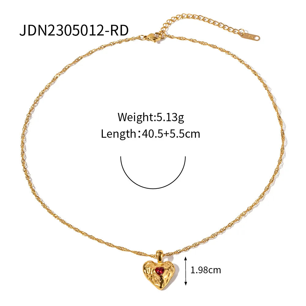 Uworld Romantic Heart Pendant Necklace for Women High Quality Stainless Steel 18 K Metal Texture Choker Necklace Anniversary