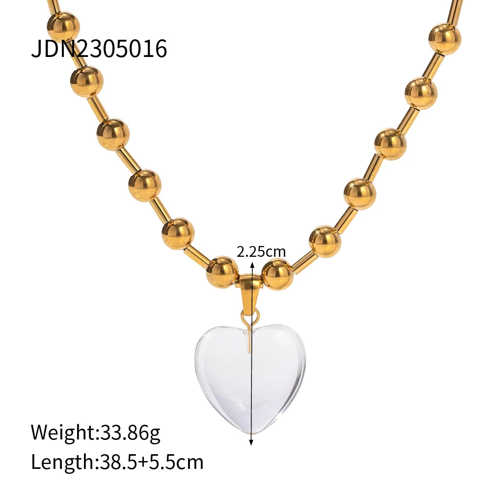 Uworld Romantic Heart Pendant Necklace for Women High Quality Stainless Steel 18 K Metal Texture Choker Necklace Anniversary