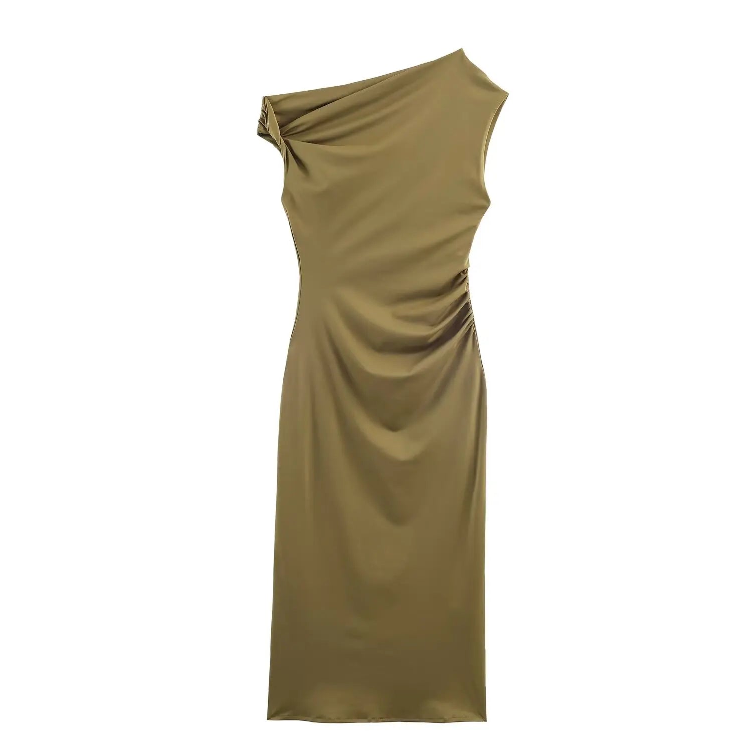 Spring New Fashion Simple Asymmetrical Neck Slim Fit Bodycon Dress