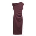 Spring New Fashion Simple Asymmetrical Neck Slim Fit Bodycon Dress