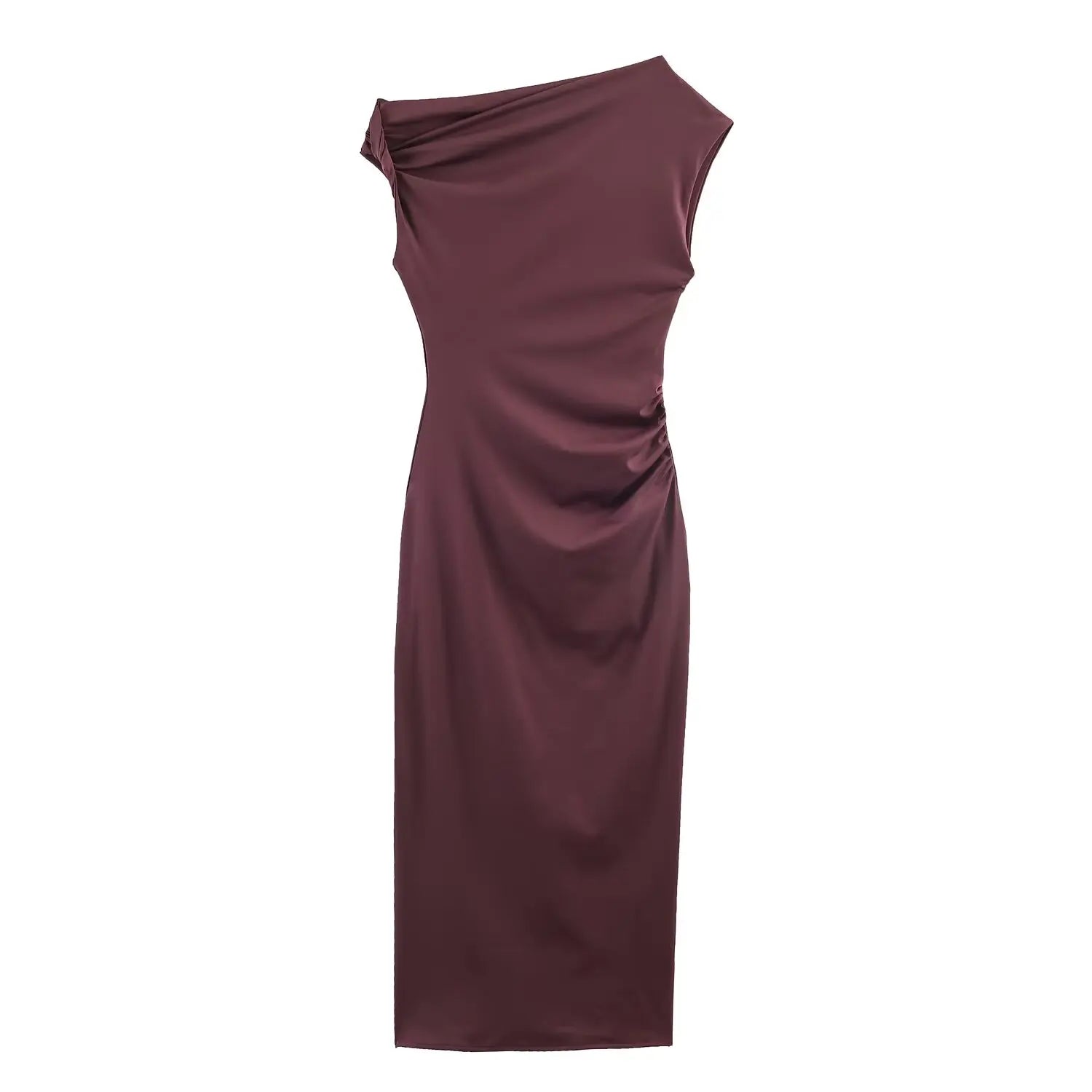 Spring New Fashion Simple Asymmetrical Neck Slim Fit Bodycon Dress