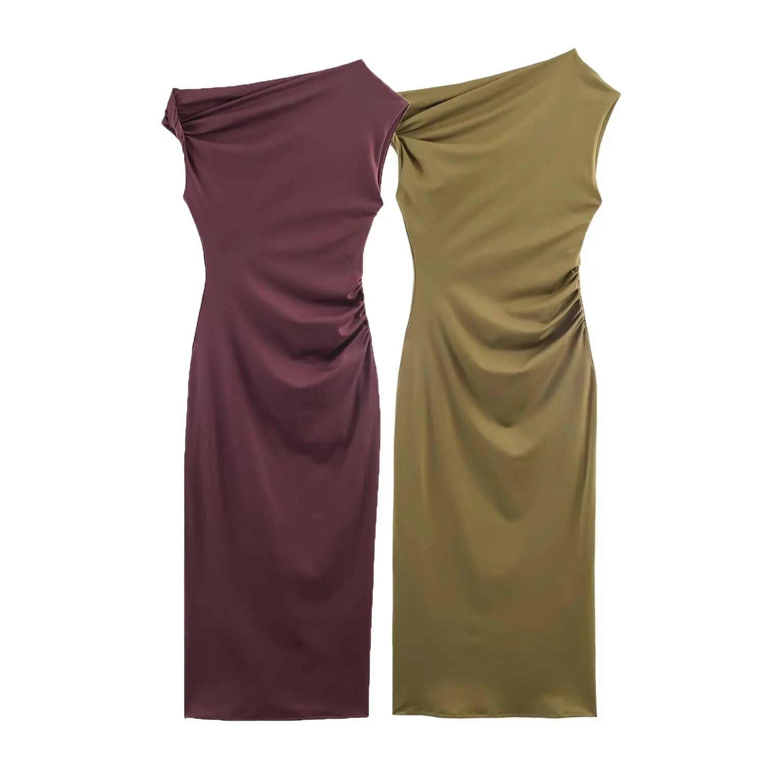 Spring New Fashion Simple Asymmetrical Neck Slim Fit Bodycon Dress