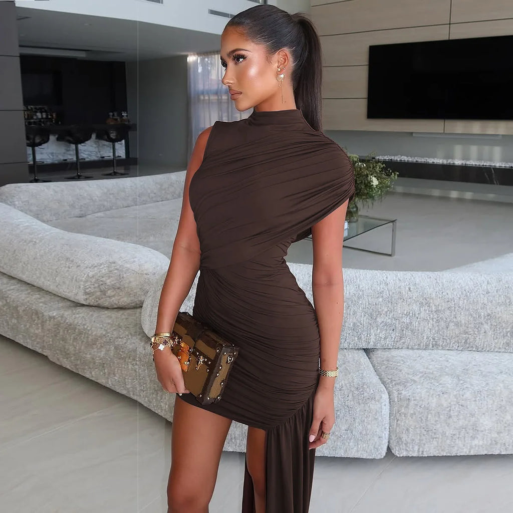 spring/summer fashionable slim fit round neck pleated sleeveless dress