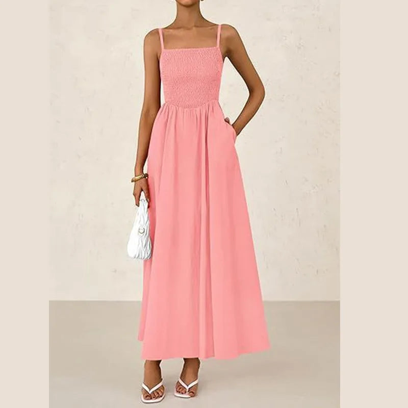 Women's Dress Spring and Summer New Women's Clothing Fine Shoulder Strap Pleated Vest Suspender Pocket Dress