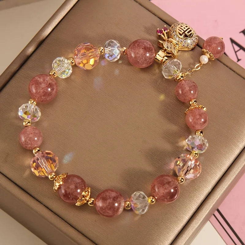 Fashion Sweet Pink Crystal Beads Bracelet for Women Men Attract Money Wealth Good Luck Bracelet Friendship Jewelry Birthday Gift