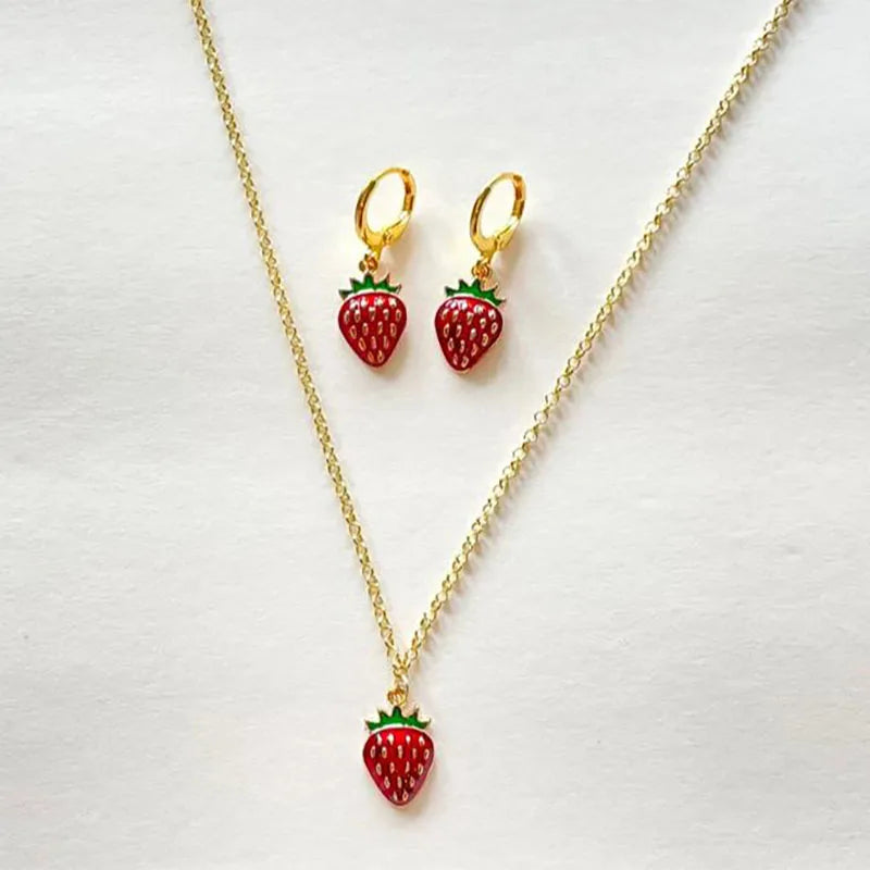 strawberry jewelry necklace earrings set