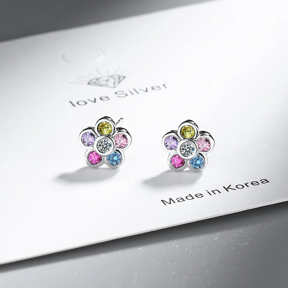 Sterling Silver Rainbow Piercing Stud Earrings