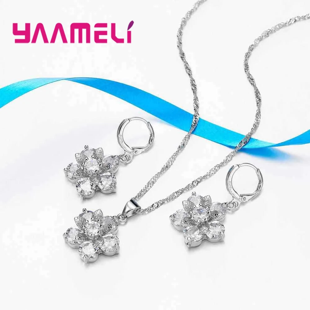 Flowers With Leaves Silver Jewelry Sets