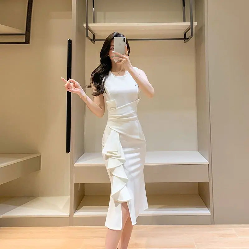 Ladies Elegant Slim Solid Bodycon Dress