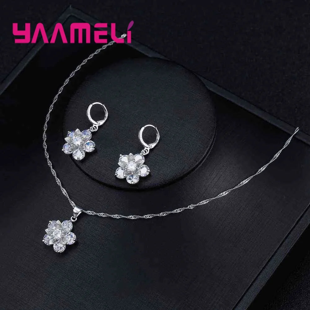 Flowers With Leaves Silver Jewelry Sets