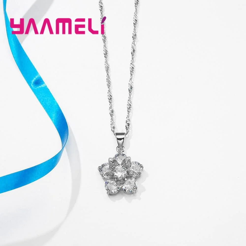 Flowers With Leaves Silver Jewelry Sets