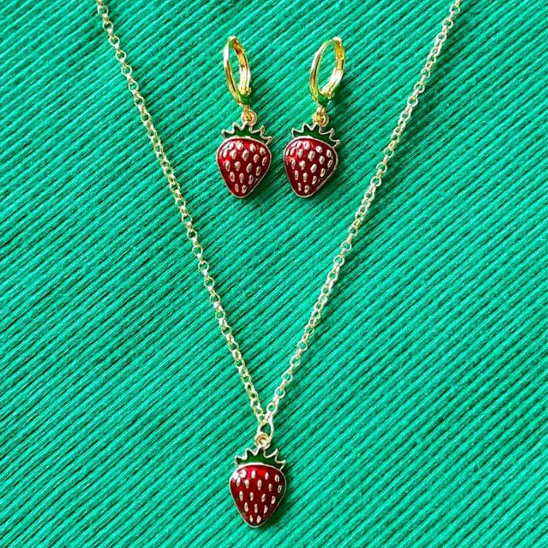 strawberry jewelry necklace earrings set
