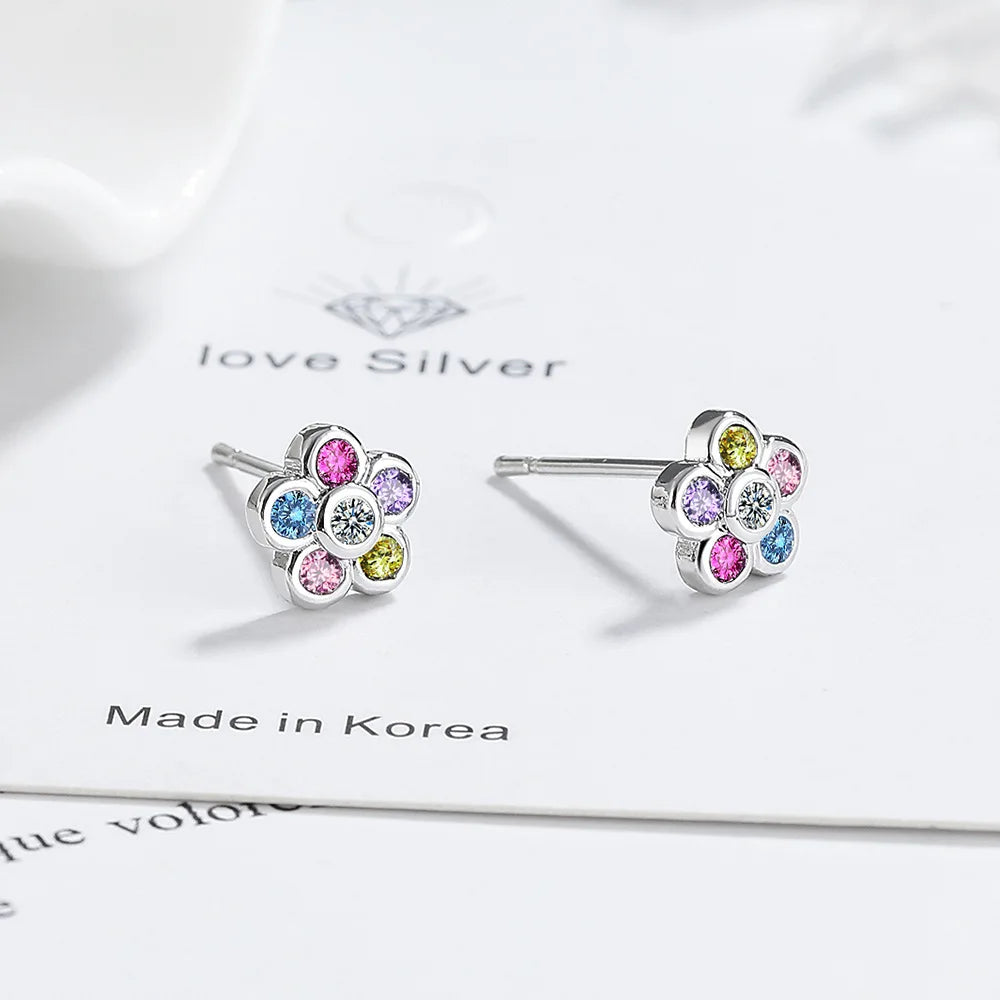 Sterling Silver Rainbow Piercing Stud Earrings