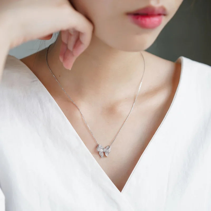 Jewelry Set Silver Bowknot Necklace+earrings