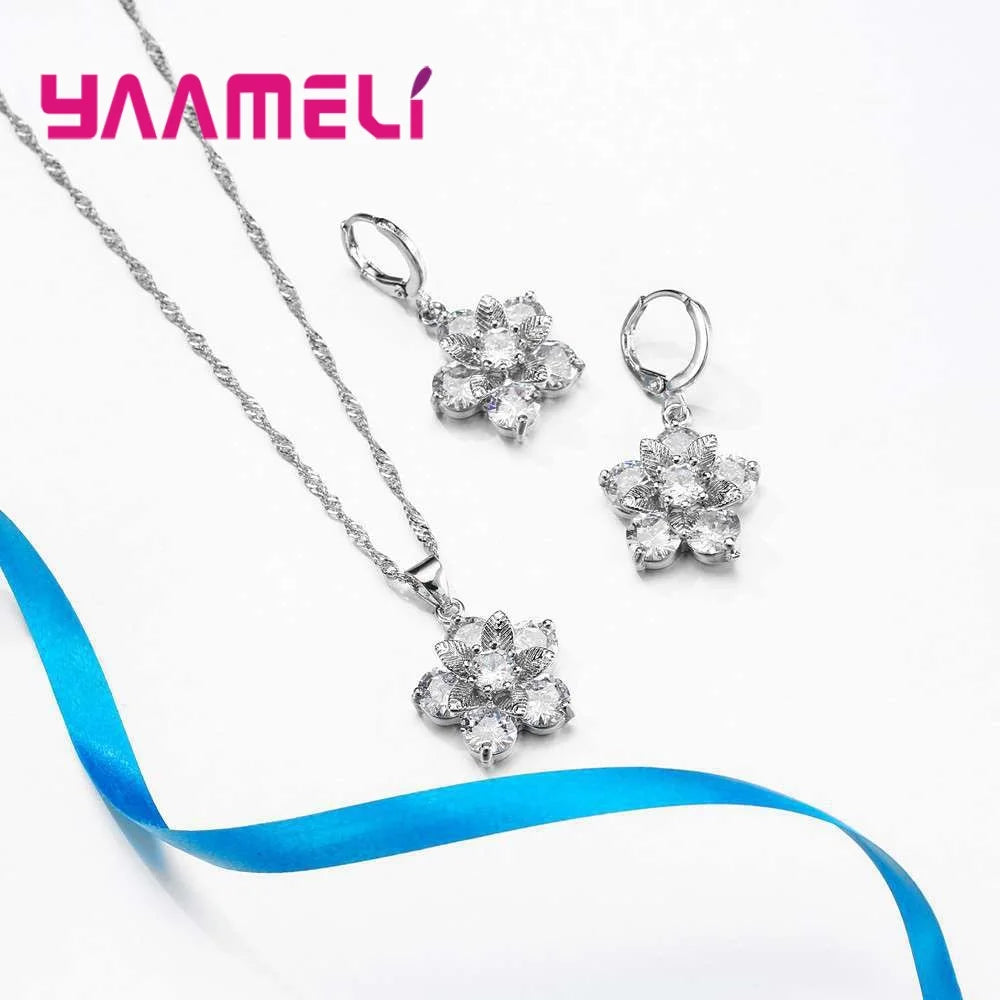 Flowers With Leaves Silver Jewelry Sets
