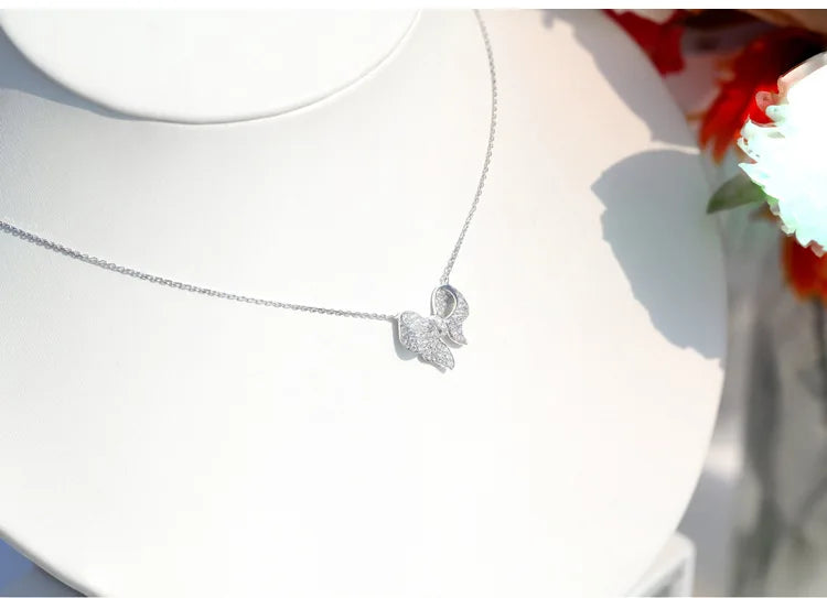 Jewelry Set Silver Bowknot Necklace+earrings
