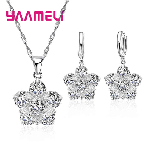Flowers With Leaves Silver Jewelry Sets